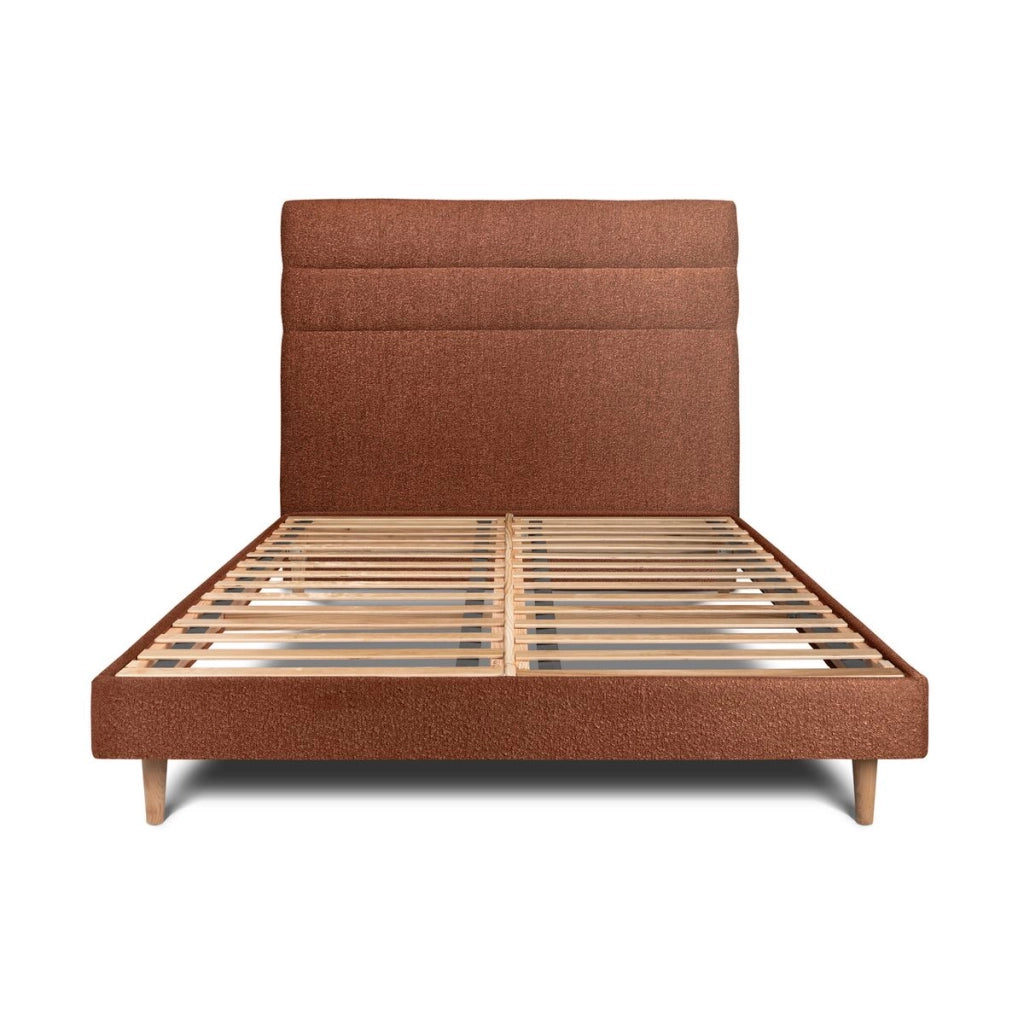 Letto 135x190 cm con testiera in linea - tessuto bouclé