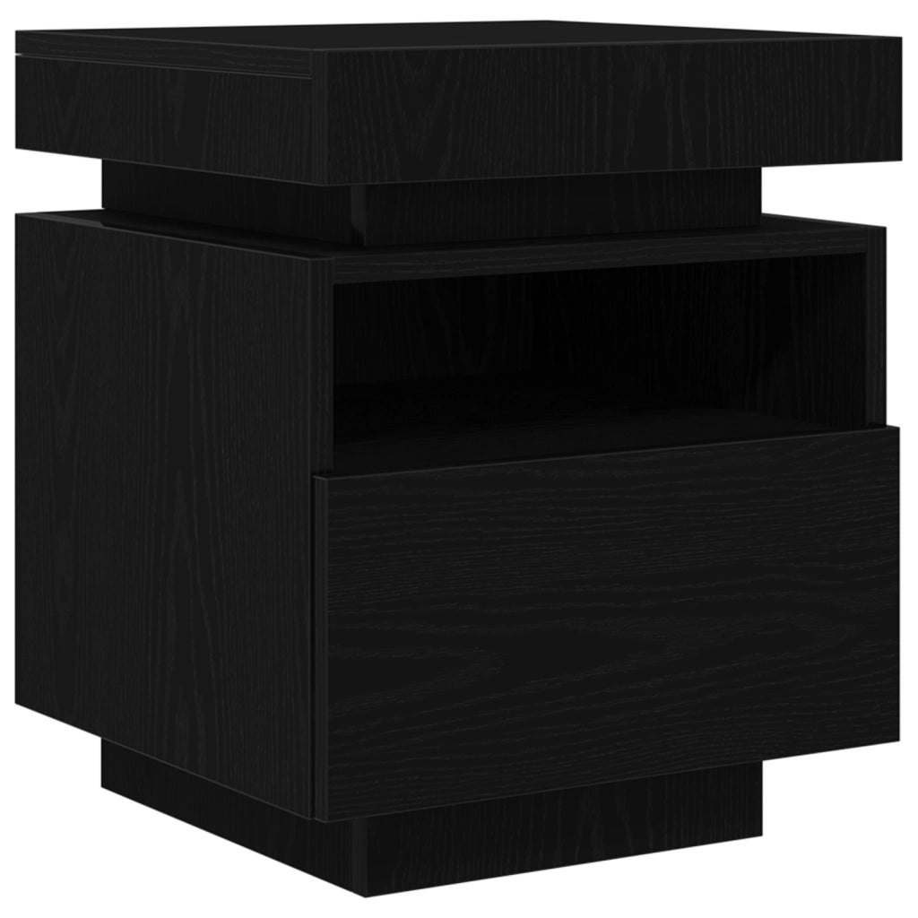 Comodino  con luci LED Rovere Nero 40x39x48,5 cm