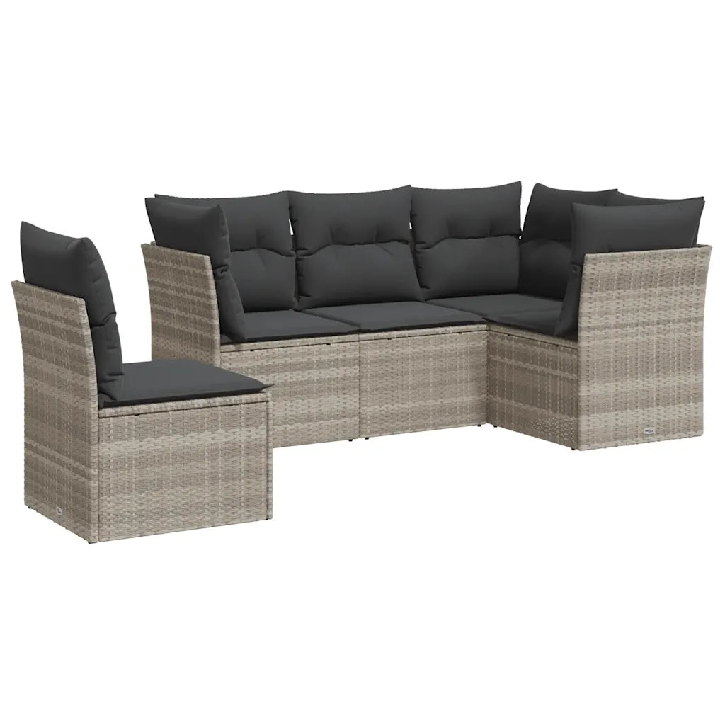 Set Divano da Giardino 5pz con Cuscini-Sofa da Giardino-Divanetto da esterno Grigio Chiaro Polyrattan 349433