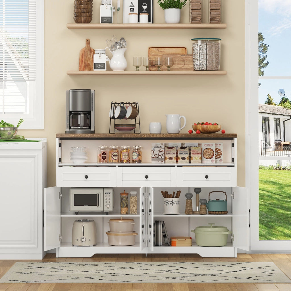 Credenza rustica con 3 cassetti e vani contenitori, 140 cm