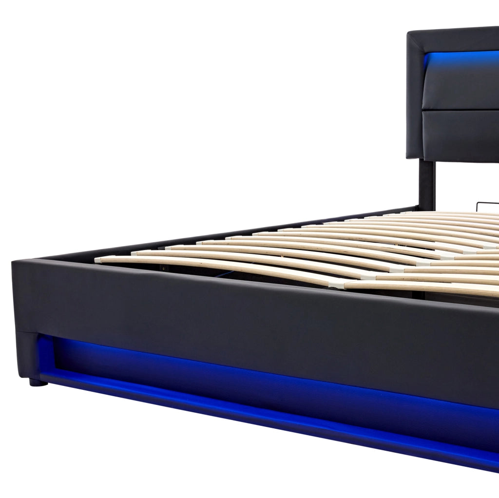 Letto imbottito 160x200 cm con LED, USB e ricarica wireless