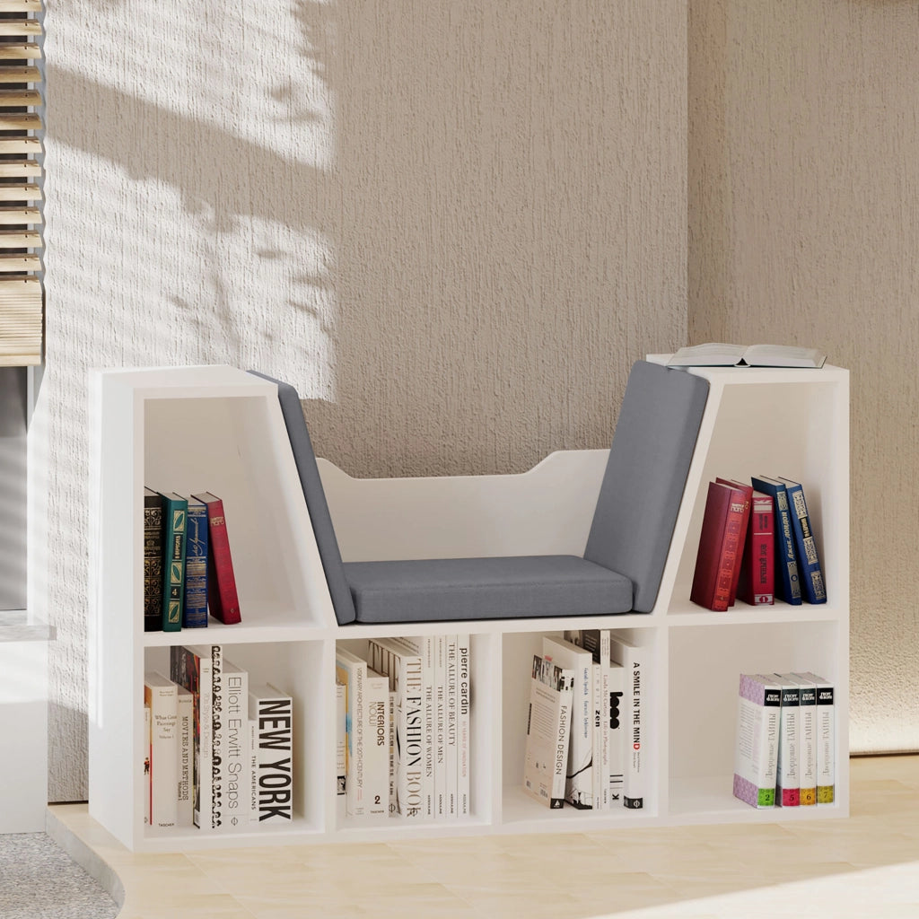 Libreria con panchina e scaffale cubo ¨C zephmum ¨C grigio 102x30x61 cm