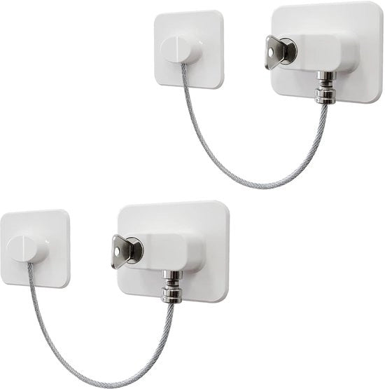 Set di serrature per frigorifero da 2 pezzi, serrature per finestre senza perforazione, serrature per porte frigorifero, serratura per bambini con chiave, bianco