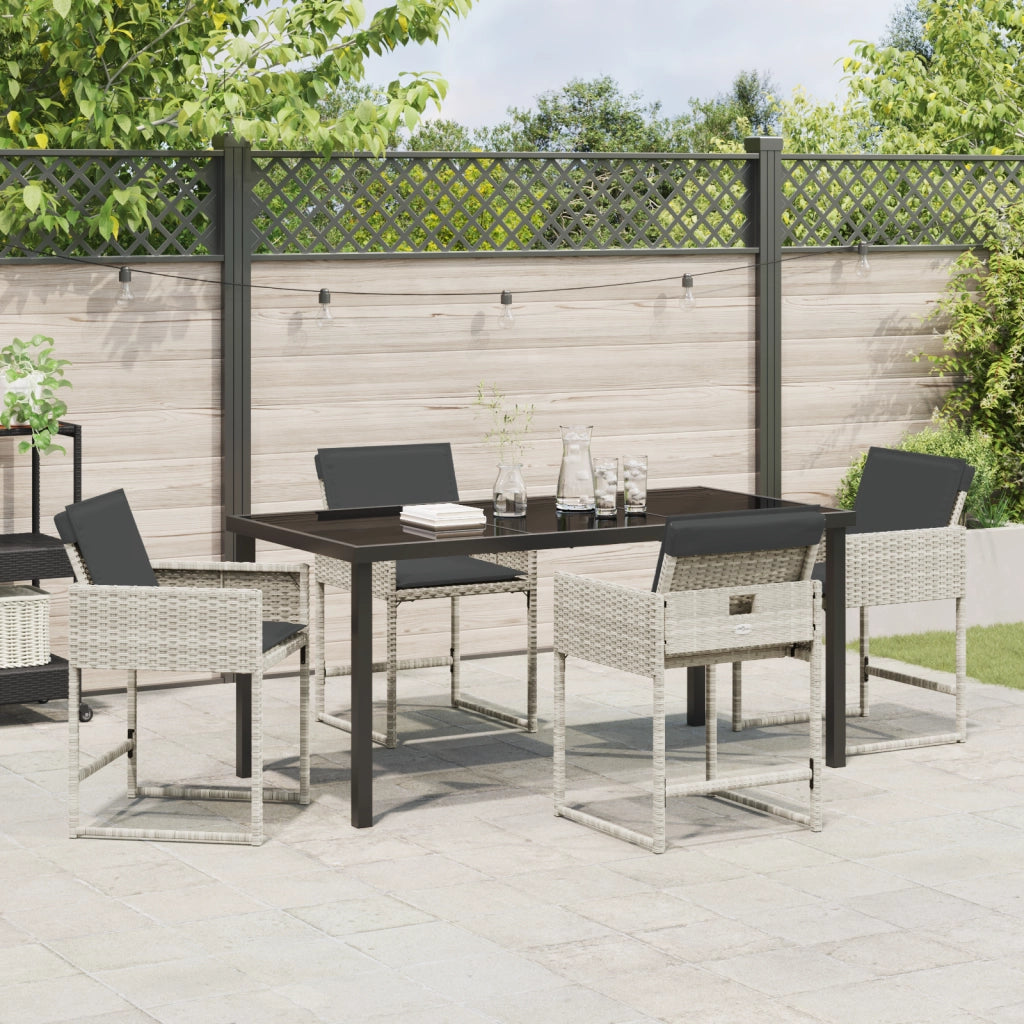 Set da Pranzo da Giardino  di 5 Pezzi con Cuscini Polyrattan Grigio Chiaro
