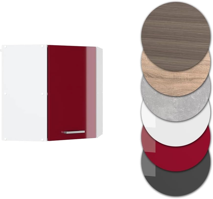 Mobile angolare da cucina R-Line, Rosso lucido, 57 cm, per la libera combinazione all'interno di sistemi cucina modulari