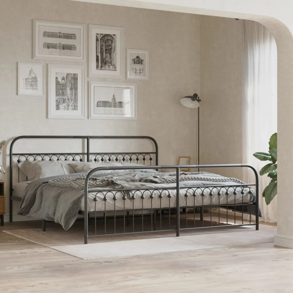 Letto matrimoniale | Letto per adulti | Giroletto con Testiera e Pediera Metallo Nero 193x203 cm