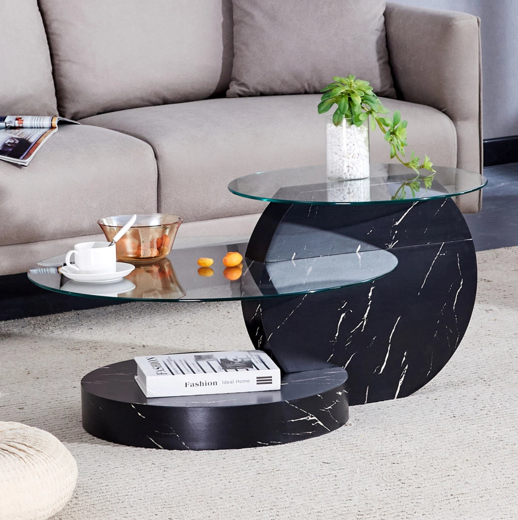 Tavolino da caffè rotondo in vetro e MDF nero, Ø 78,5 cm
