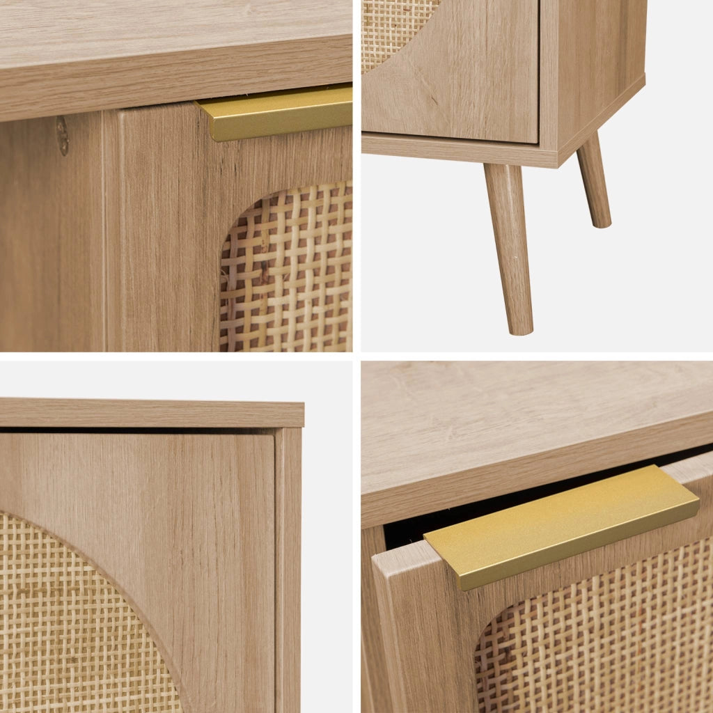 Credenza scandinava con decoro, legno arrotondato, 80cm, marrone