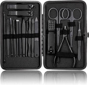 Set di manicure e pedicure professionale da 18 pezzi - Taglierini per unghie in plastica nera morbida - Kit di cura per unghie e manicure - Strumenti per manicure e pedicure - Regalo per uomo e donna per compleanni, Natale e festività