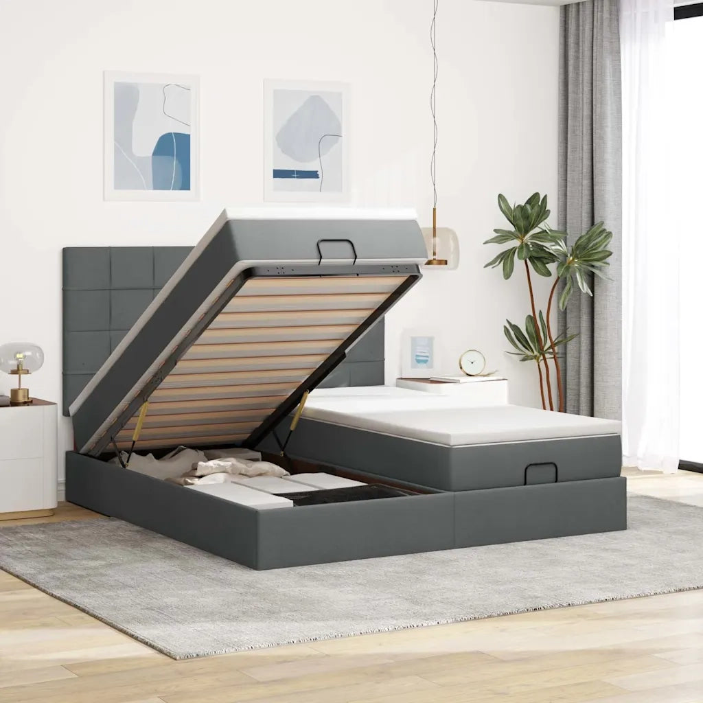 Struttura Letto Pouf con Materassi 200x200 cm in Tessuto 3313700