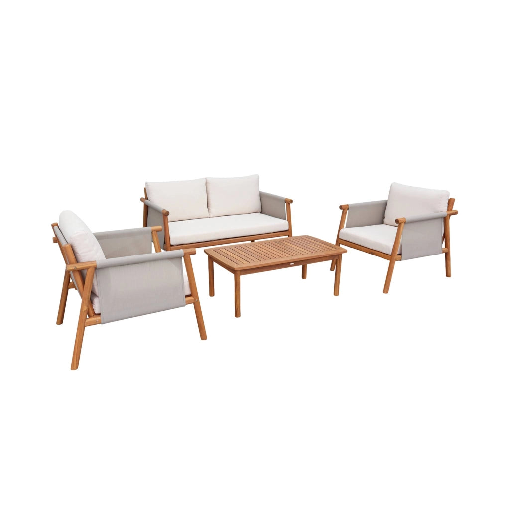 Salotto da giardino in legno di acacia e tessuto beige, 4 posti, beige