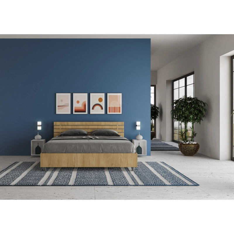Letto Matrimoniale 160x190 cm testata dritta con doghe Ankel - Senza rete,Quercia Natura