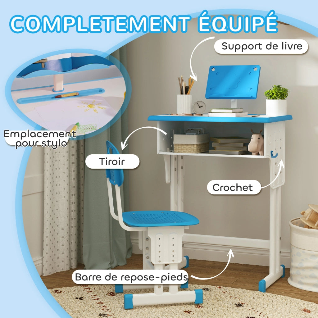 Scrivania per bambini con sedia ¨C zephmum ¨C 60x45x90-102 cm blu