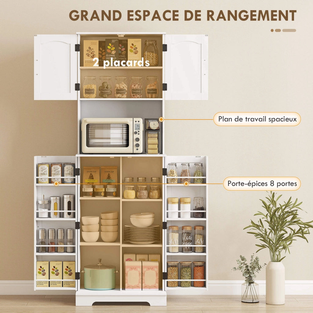 Mobile cucina alto 4 ante con ripiani regolabili e portaspezie ¨C Xylo ¨C Bianco 60x40x181,5cm