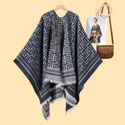 Nuovo mantello/cappotto caldo da donna in jacquard double face, stile pastorale, con spacco laterale.