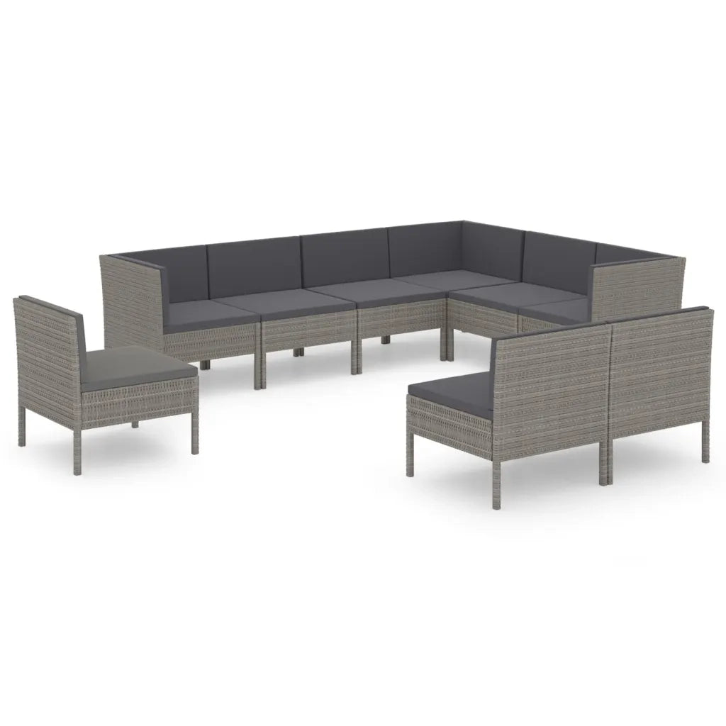 Set Divani da Giardino 9 pz con Cuscini in Polyrattan Grigio cod mxl 41966