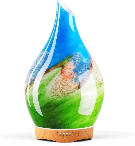 Diffusore di Aromi 280 ml in vetro soffiato a mano - Umidificatore per oli essenziali con timer, ultrasuoni, 7 colori LED, spegnimento automatico, BPA libero