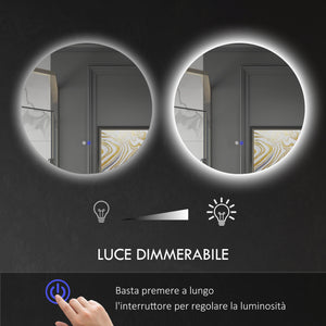 Specchio Bagno Ø60 cm con Luci LED Regolabili Interruttori Touch e Design Antiappannamento