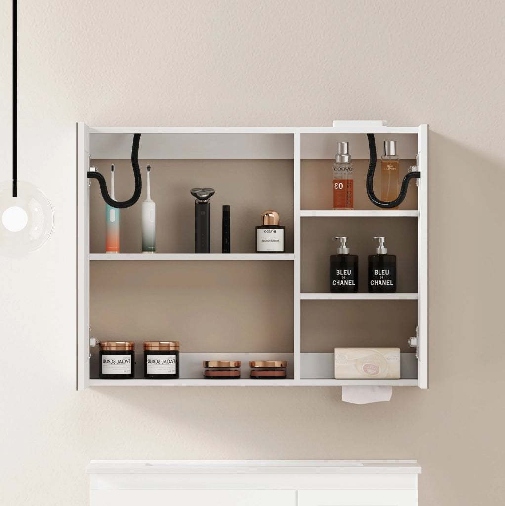 Armadio a specchio da parete con LED; MDF e vetro; bianco