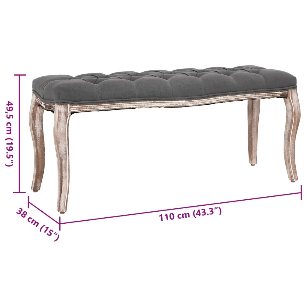 Panca in Lino e Legno Massello 110x38x48 cm Grigio Scuro 245360