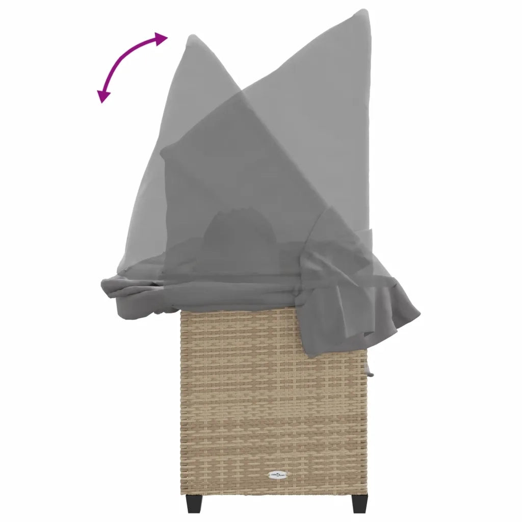 Lettino Prendisole con Baldacchino e Cuscini Beige Polyrattan 368356
