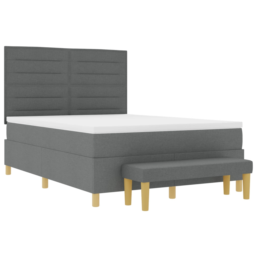Letto Box Springs con Materasso e Panca Grigio Scuro 160x200 cm Tessuto