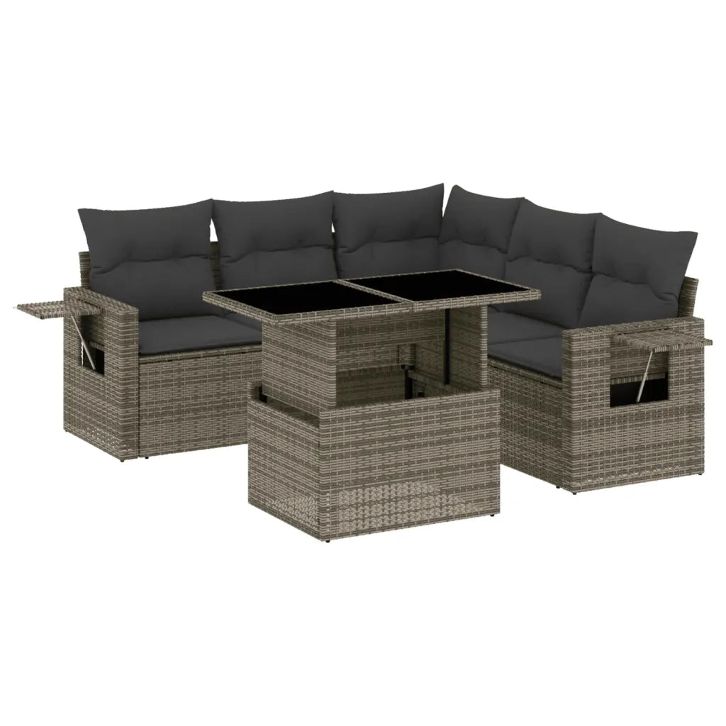 Set Divano da Giardino 6 pz con Cuscini Grigio in Polyrattan 3267900