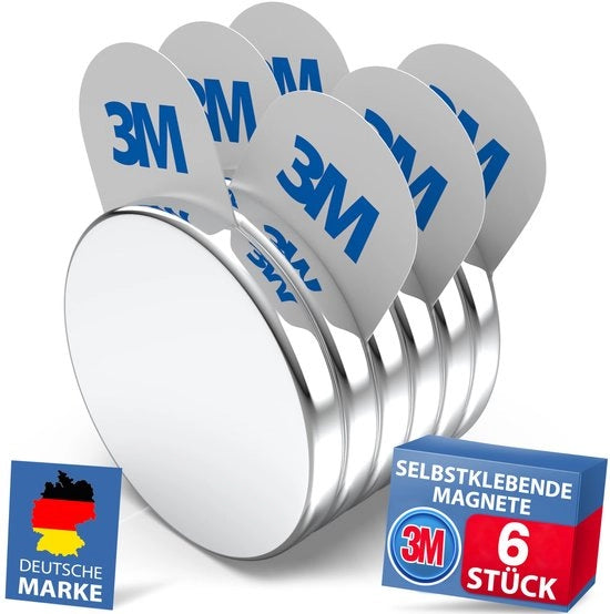 Pacco Maxi 6 pezzi di Magnetici Neodymium (20x3mm) con Adesivi Magnetici 3M | con 3M adesivi magnetici | Magnetici potenti per aziende, lavagne bianche, foto e frigoriferi