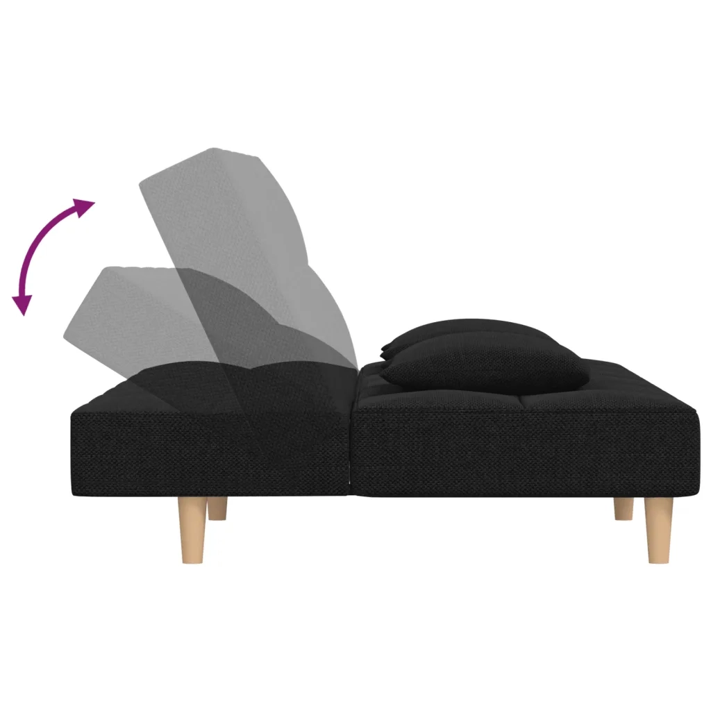 Divano Letto a 2 Posti con 2 Cuscini-Sofa Letto 2 Posti-Daybed Nero in Tessuto 194397