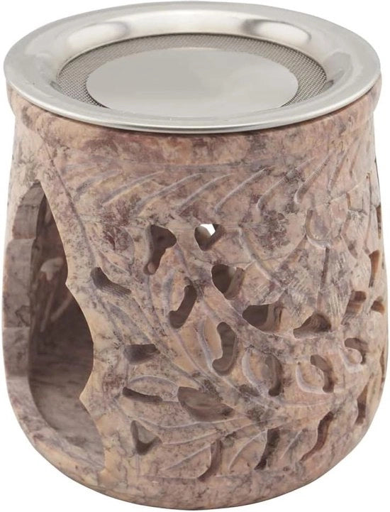Rostello indiano pietra di spezie setaccio disco metallico design H 10 cm con marmo rosé.