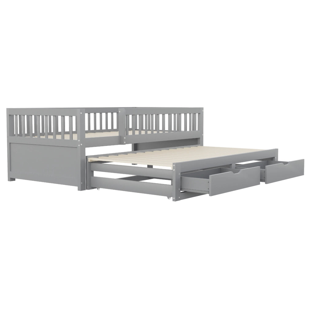 Divano letto 90x200 cm con letto estraibile e 2 cassetti in legno grigio