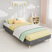 Struttura Letto Singolo 90x200 cm Grigio in Tessuto e Metallo, Design Senza Testiera, Salvaspazio