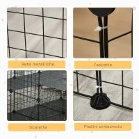 Recinto per Conigli Modulabile in Metallo con Scaletta e Accessori Montaggio, 175x105x70cm - Nero