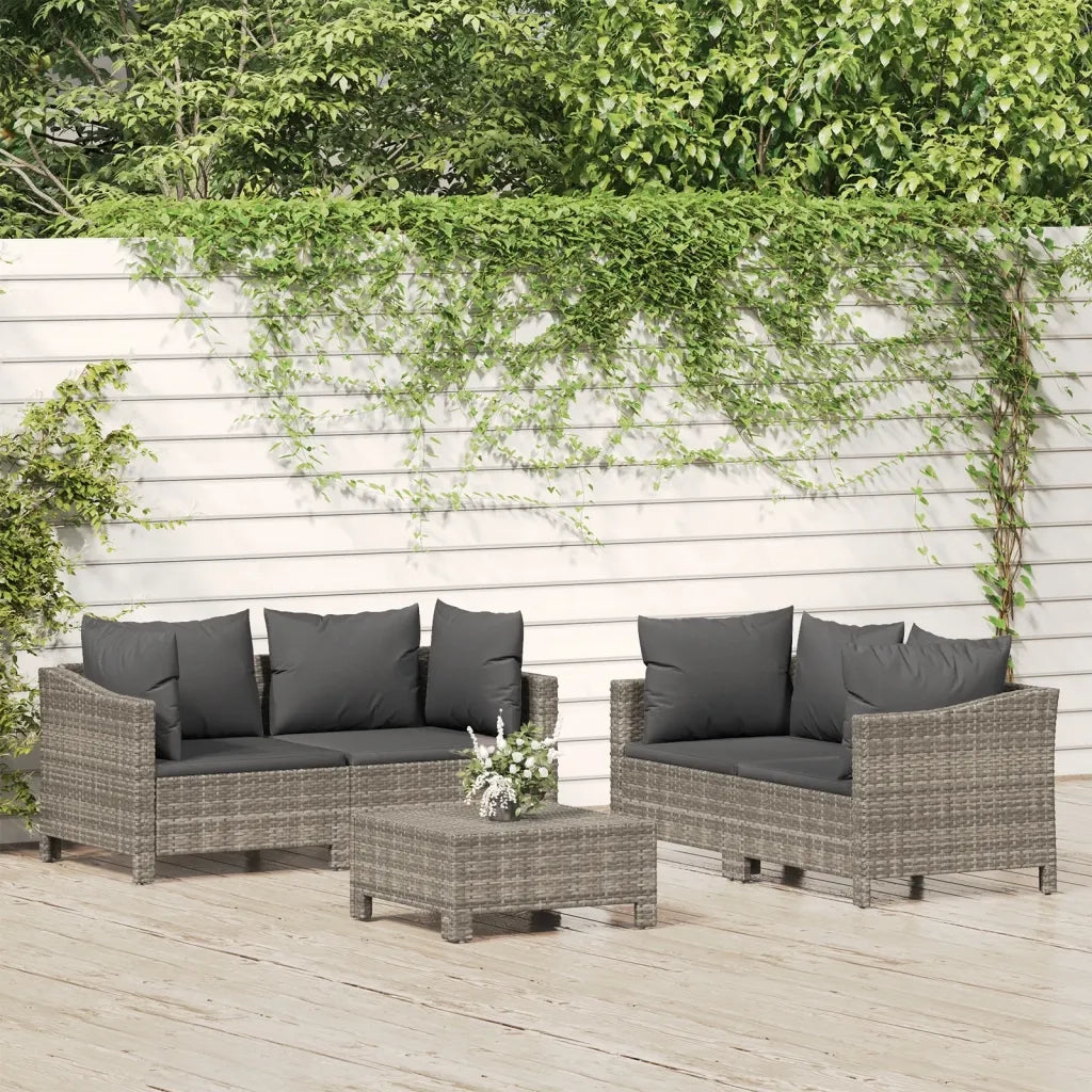 Set Divani da Giardino 5 pz con Cuscini in Polyrattan Grigio 3187264