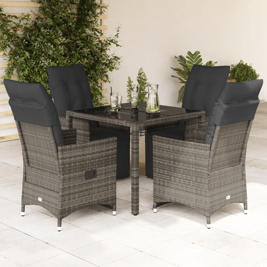 vidaXL Set Bistrò da Giardino 5 pz con Cuscini in Polyrattan Grigio