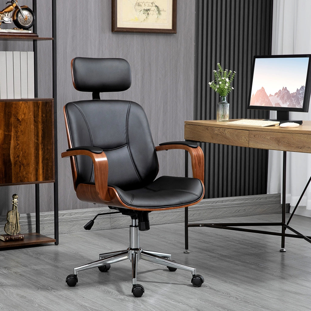 Sedia da Ufficio Basculante con Schienale Regolabile e Poggiatesta ¨C Zephmum ¨C Nero, Ecopelle, 63x62x110-120 cm