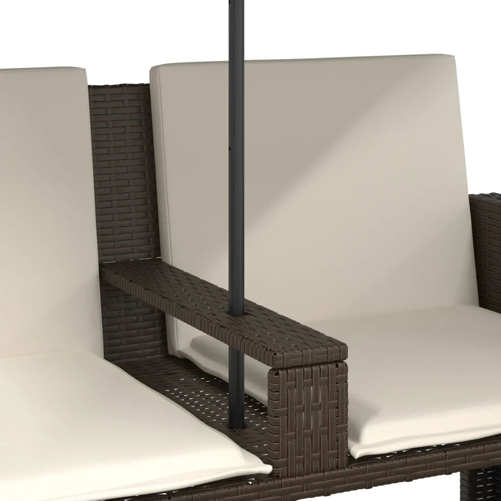 vidaXL Divano Giardino 2Posti Ombrellone e Sgabelli Marrone Polyrattan