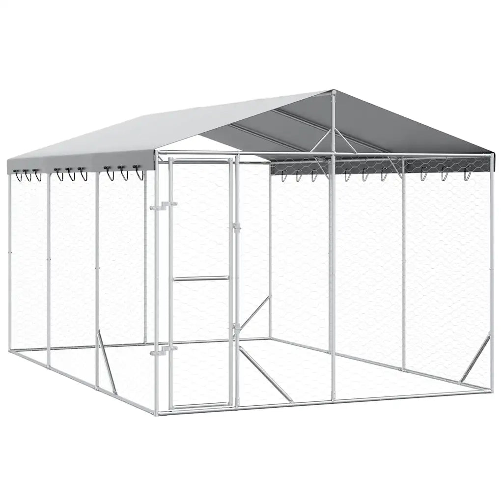 Cuccia Cani da Esterno Tetto Argento 3x4,5x2,5m Acciaio Zincato 3190487