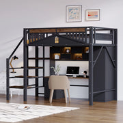 LETTO a soppalco 140x200 cm in metallo e legno nero con scala di sicurezza
