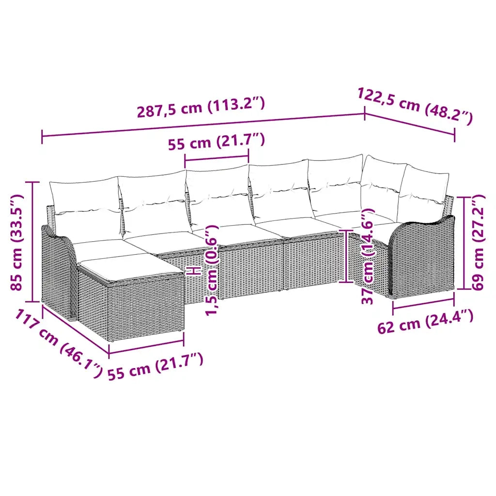 Set Divano da Giardino 7 pcs Beige polyrattan 3345790