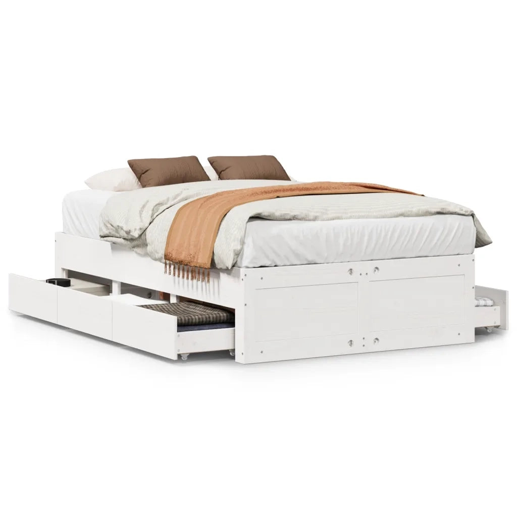 vidaXL Giroletto senza Materasso con Cassetti Bianco 135x190 cm Pino