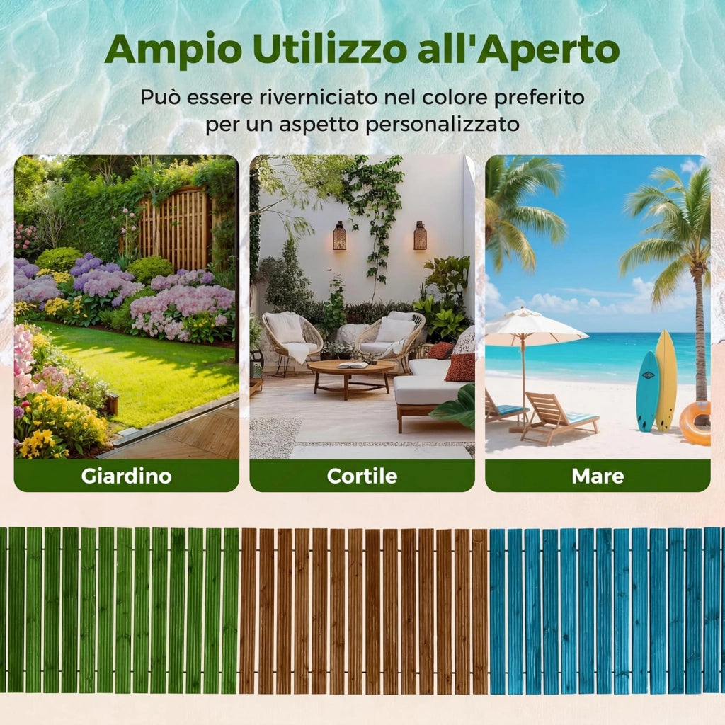 Sentiero da Giardino in Legno, Passerella Decorativa da Esterno, Superficie Antiscivolo, Collegamento con Fili Metallici, Sentiero Arrotolabile per Cortile e Spiaggia, 367 x 55 cm (Marrone)