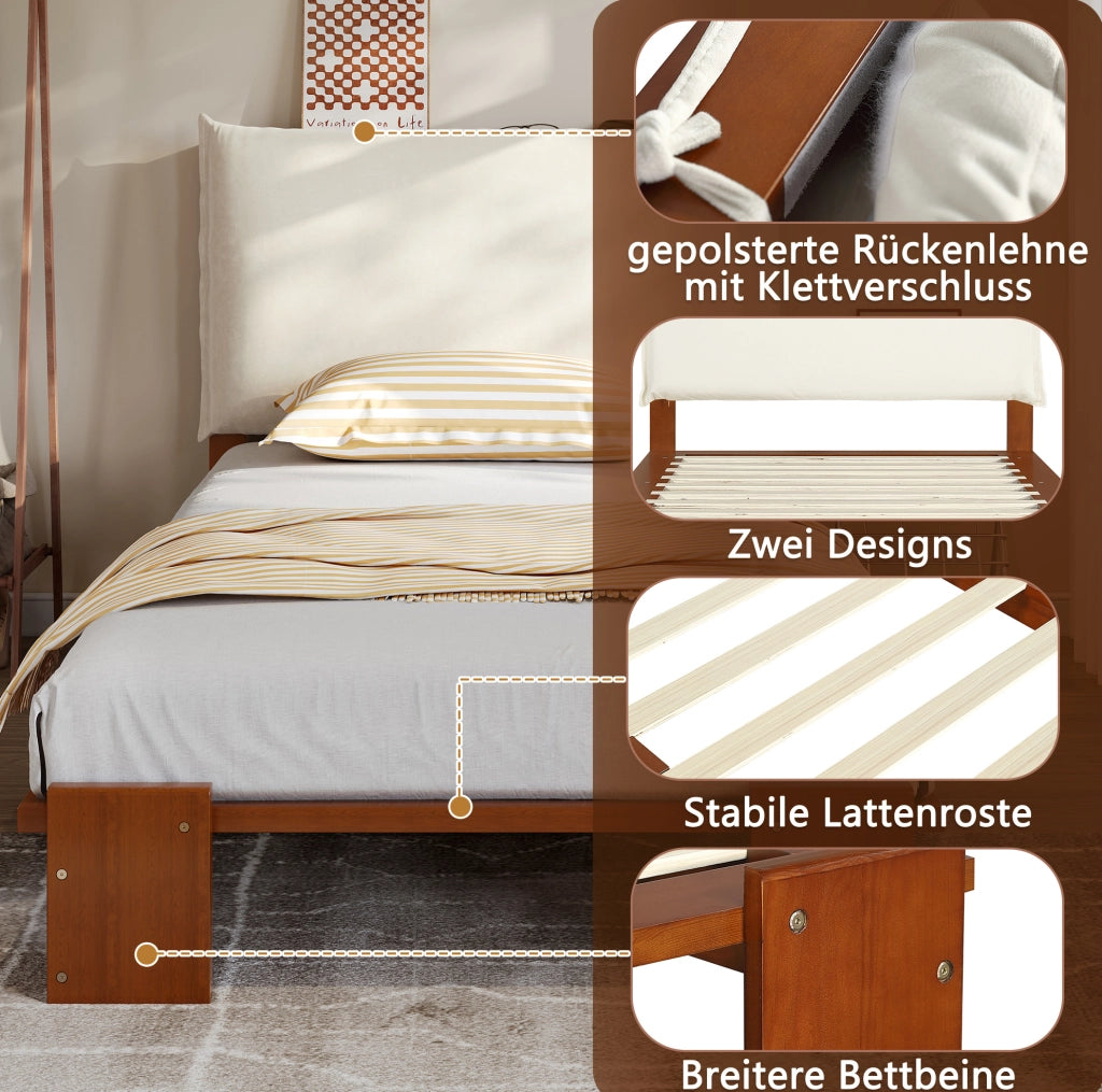 Letto singolo imbottito 90x200 cm marrone scuro