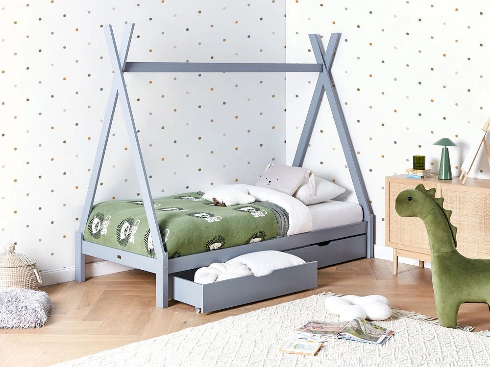 Set di 2 cassetti per il letto in legno di pino grigio Scatole sotto il letto con ruote