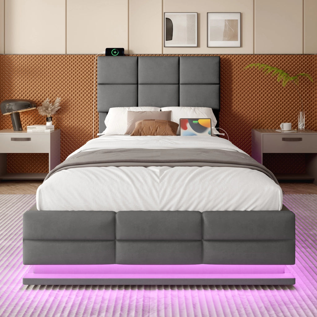 LETTO con testiera regolabile 90x200 cm velluto grigio scuro
