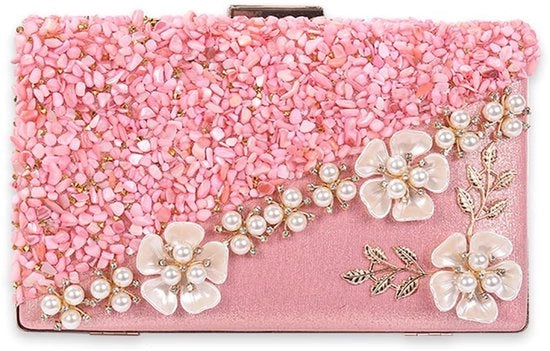 Borsa da Donna con Strass, Fiori, Abito da Sera, Diamante Luccicante, Borsa a Mano, Perla, Piccola Borsa, Borsa da Sposa, Collana, Borsa per la Spalla, Borsa Elegante, Portafoglio, Rosa