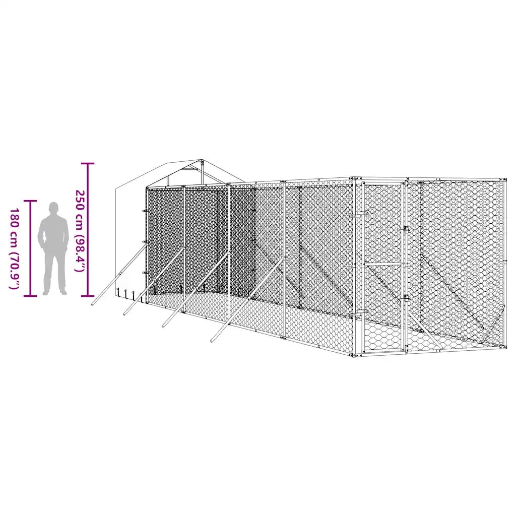 Cuccia Cani da Esterno Tetto Argento 2x10x2,5 m Acciaio Zincato 3190476