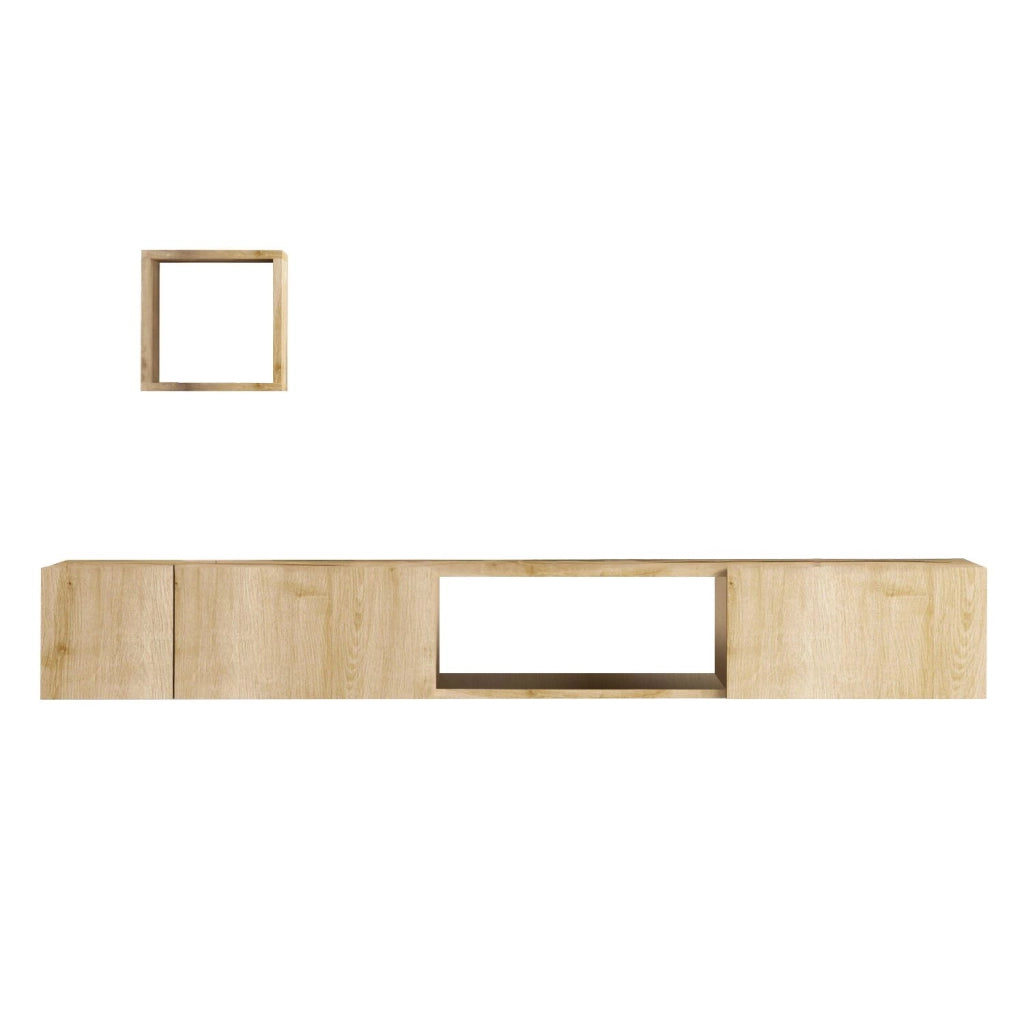 Porta TV in legno "Avior" con mensola a muro - 180 x 32 x 25 cm - Beige