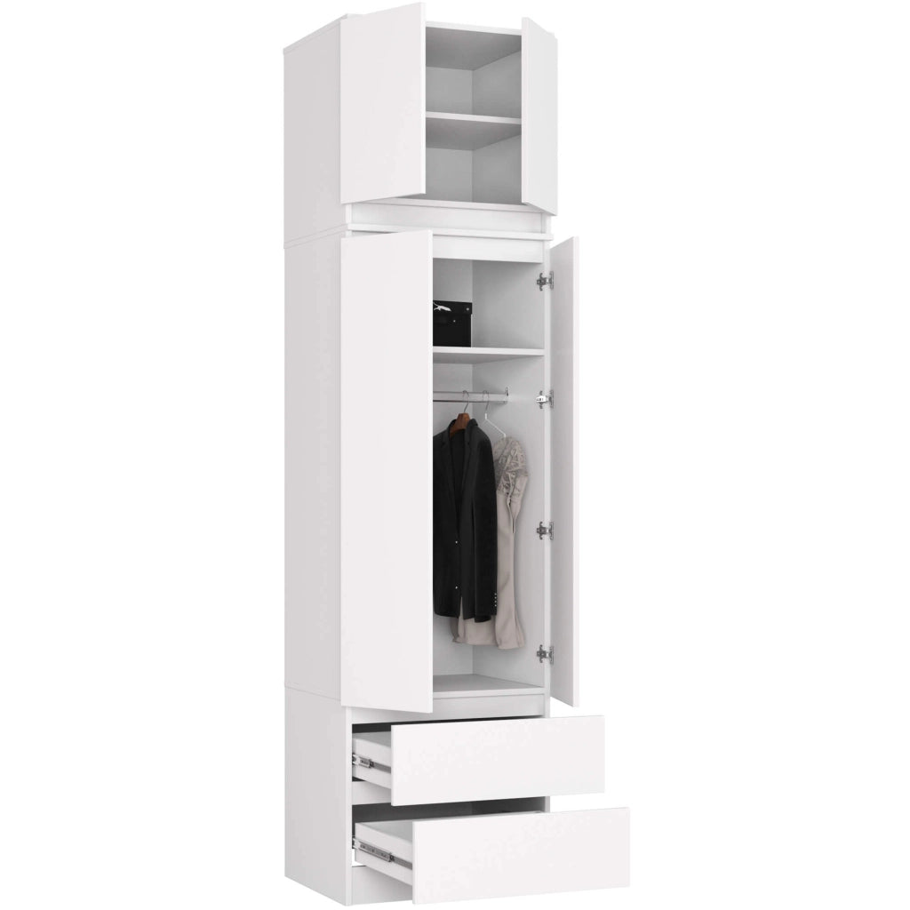 Armadio AKORD S60 con sopralzo Bianca 60 cm 2 ante 2 cassetti 60x51x234 cm