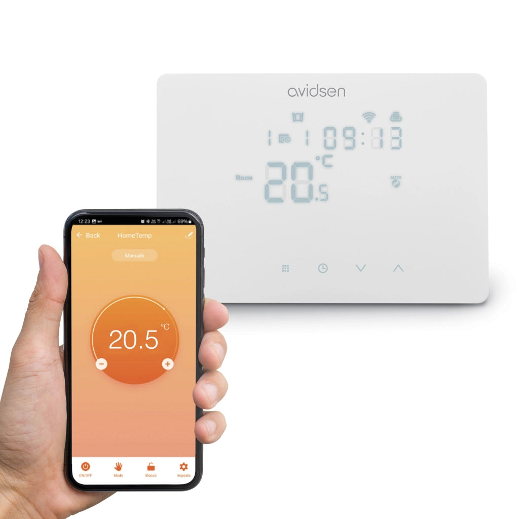 Termostato Wi-Fi Smart HomeTemp Programmabile bianco - Controlli Touch - Avidsen 127072